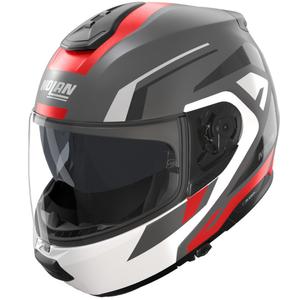 Casco de moto abatible Nolan N100-6 Cinetico N-COM 361 gris mate-blanco-rojo