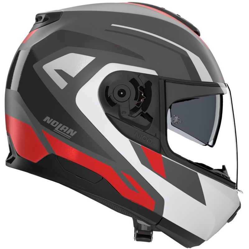 Casco de moto abatible Nolan N100-6 Cinetico N-COM 361 gris mate-blanco-rojo