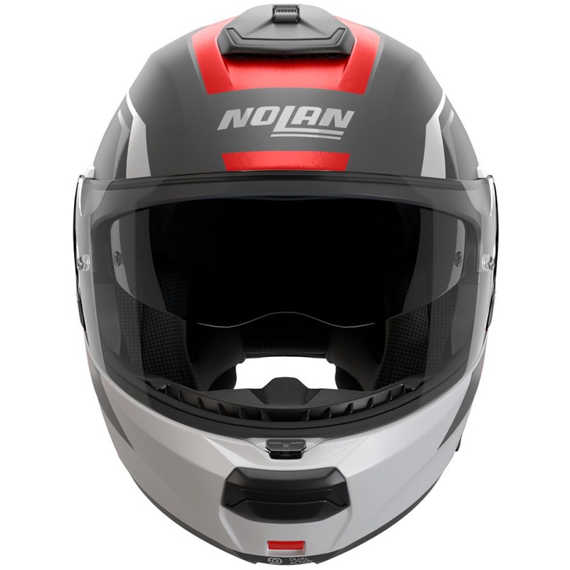 Casco de moto abatible Nolan N100-6 Cinetico N-COM 361 gris mate-blanco-rojo