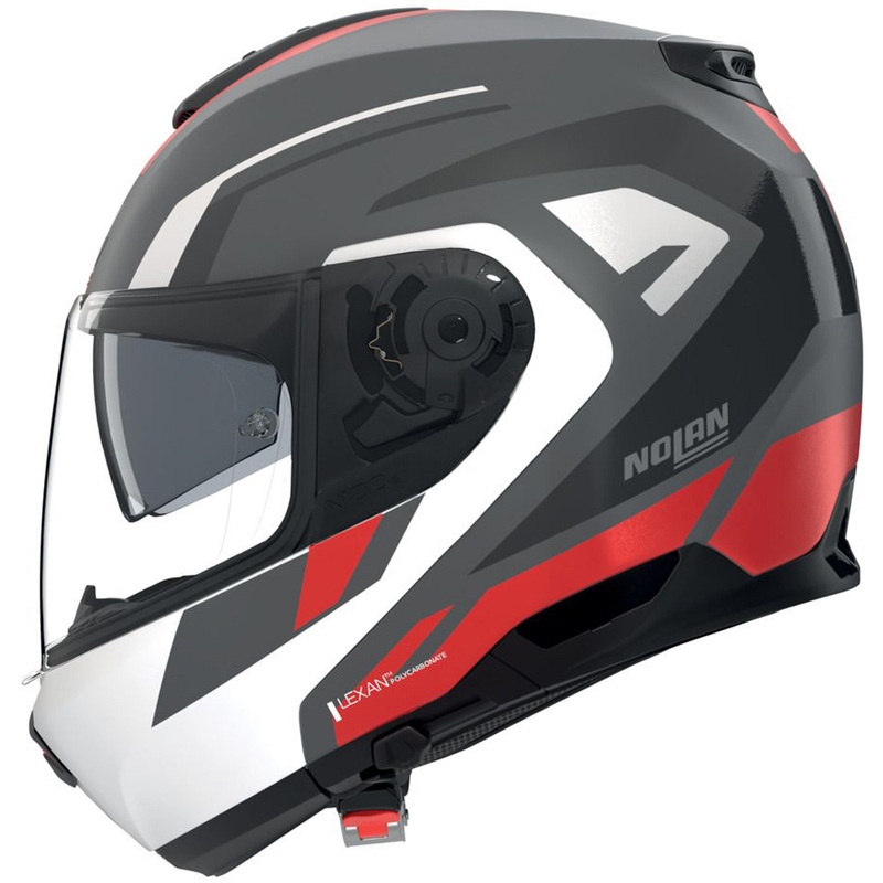 Casco de moto abatible Nolan N100-6 Cinetico N-COM 361 gris mate-blanco-rojo
