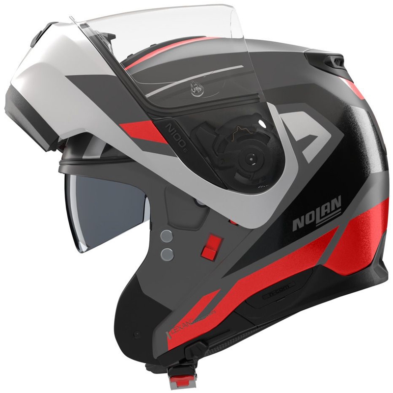 Casco de moto abatible Nolan N100-6 Cinetico N-COM 361 gris mate-blanco-rojo