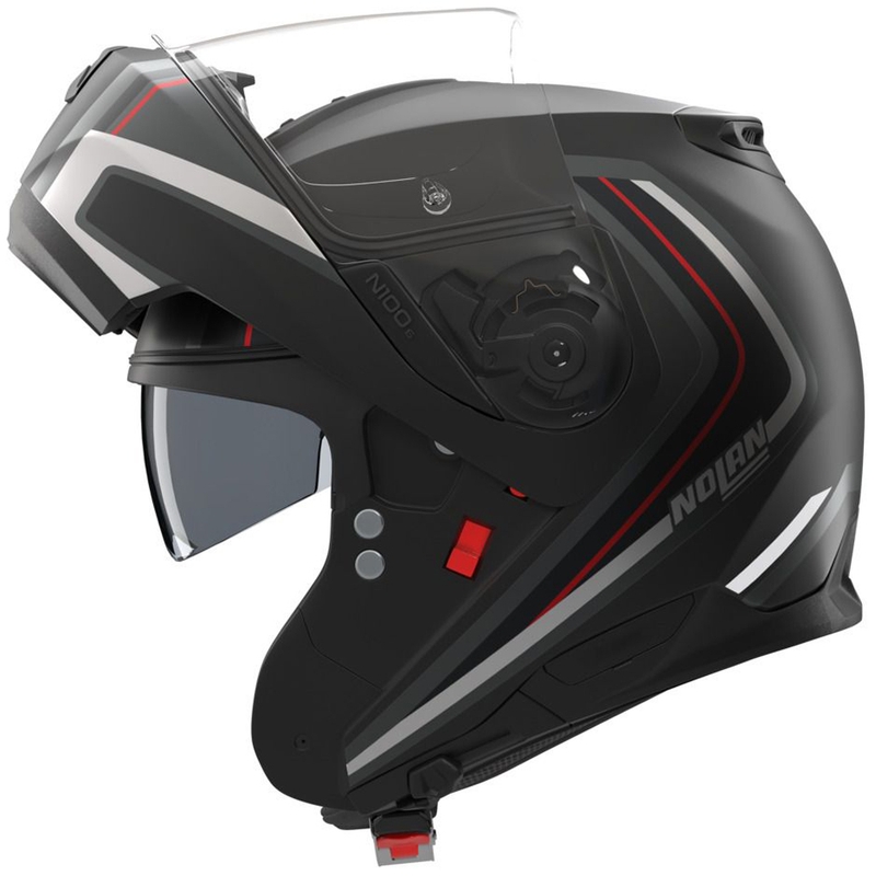 Casco de moto abatible Nolan N100-6 Radiante N-com 357 negro-plata-rojo