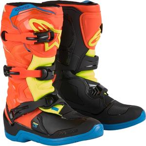 Alpinestars Tech 3S Youth naranja-fluo-azul-amarillo-fluo-negro botas de moto para niño
