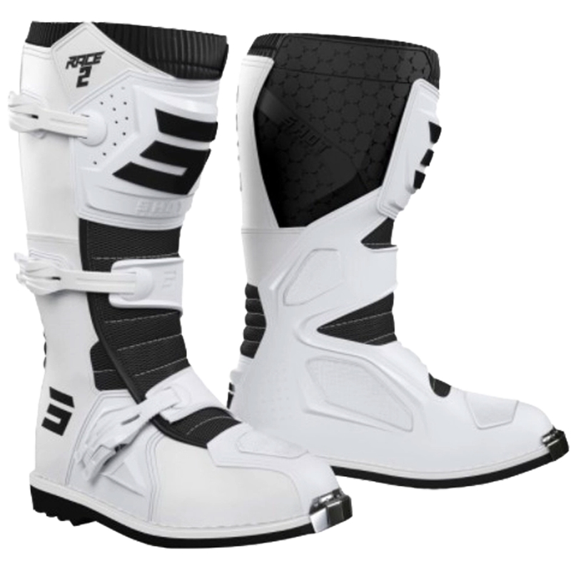 Botas de motocross Shot Race 2, color negro y blanco.