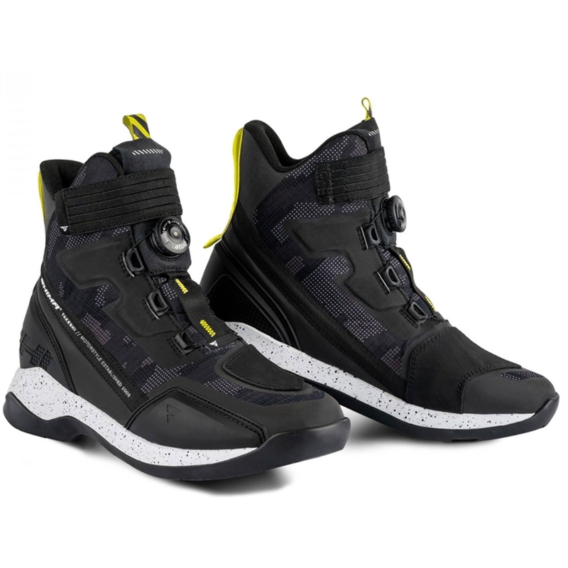 Botas de moto Shima Takeshi negras-camuflaje-amarillo fluo