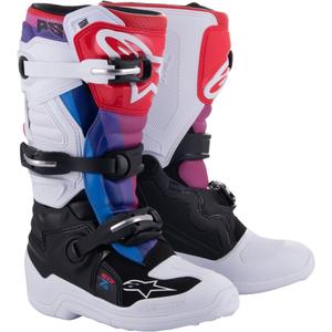 Botas de motocross para niños Alpinestars Tech 7 S (blanco, negro, rojo, azul y morado)