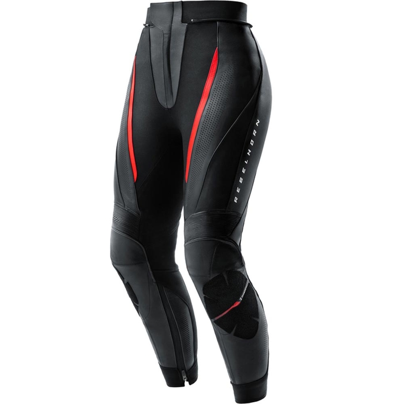Pantalones de moto de cuero para mujer Rebelhorn Diva negro-rojo