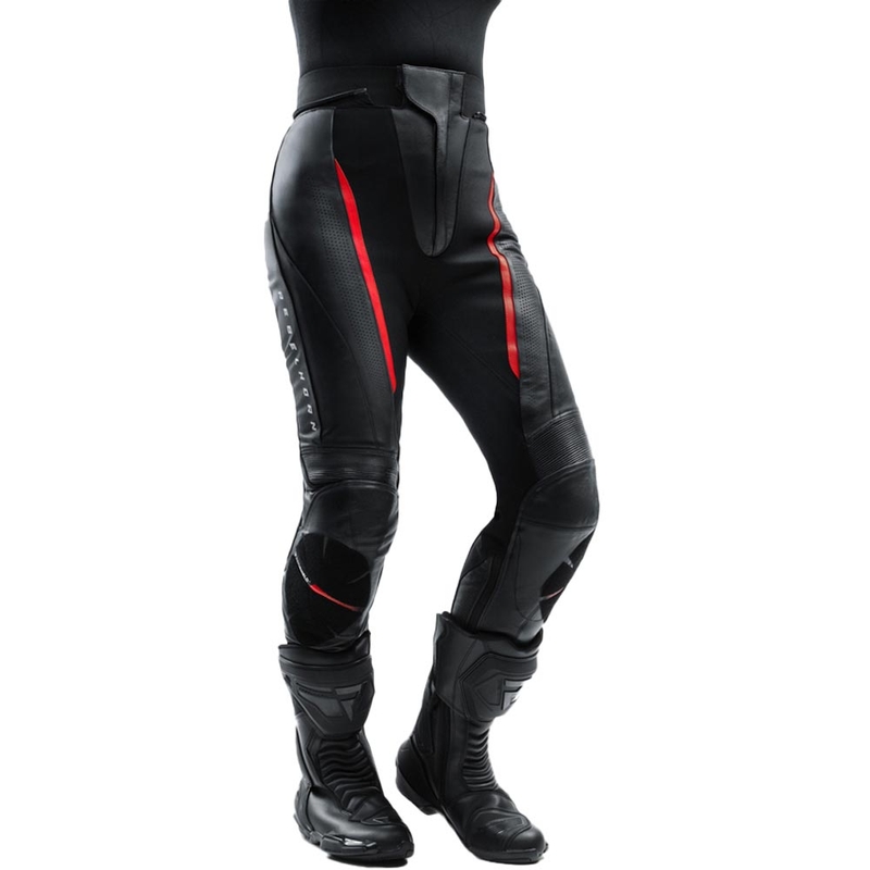 Pantalones de moto de cuero para mujer Rebelhorn Diva negro-rojo