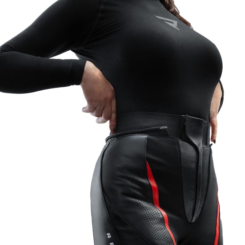 Pantalones de moto de cuero para mujer Rebelhorn Diva negro-rojo