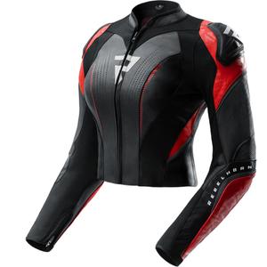 Chaqueta de moto de cuero para mujer Rebelhorn Diva RS negro-rojo