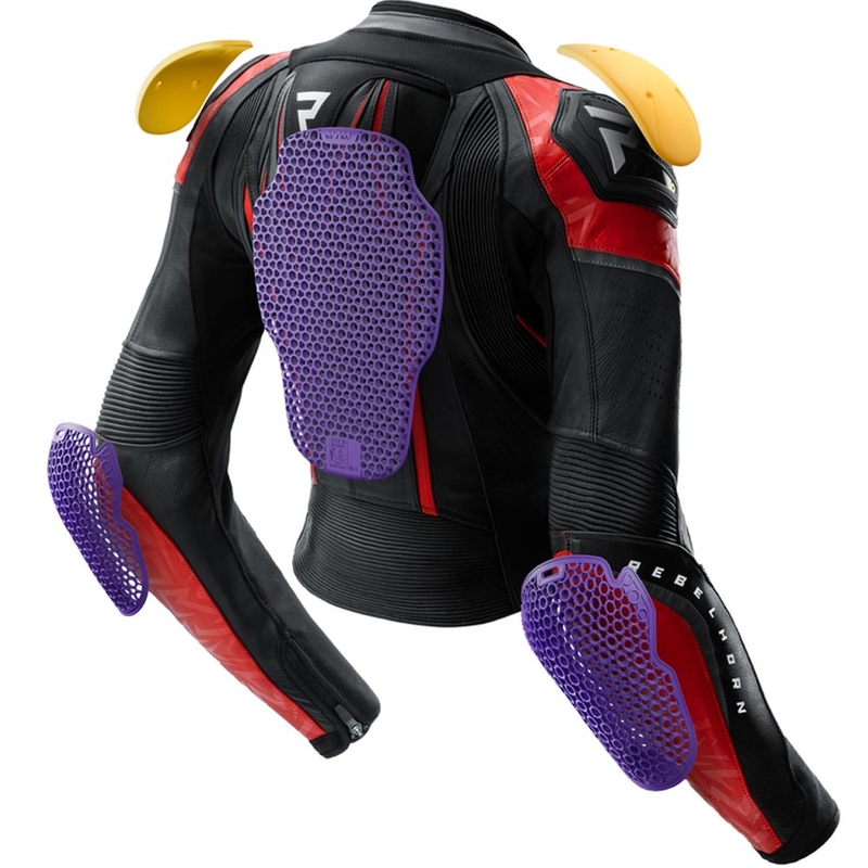 Chaqueta de moto de cuero para mujer Rebelhorn Diva RS negro-rojo