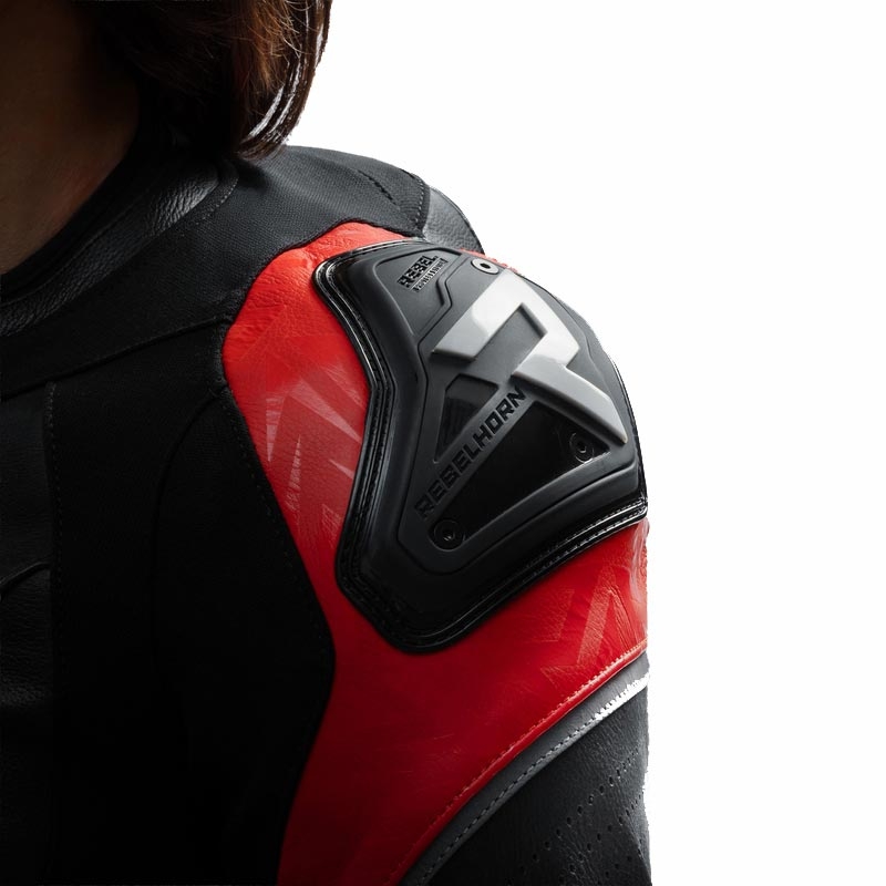 Chaqueta de moto de cuero para mujer Rebelhorn Diva RS negro-rojo