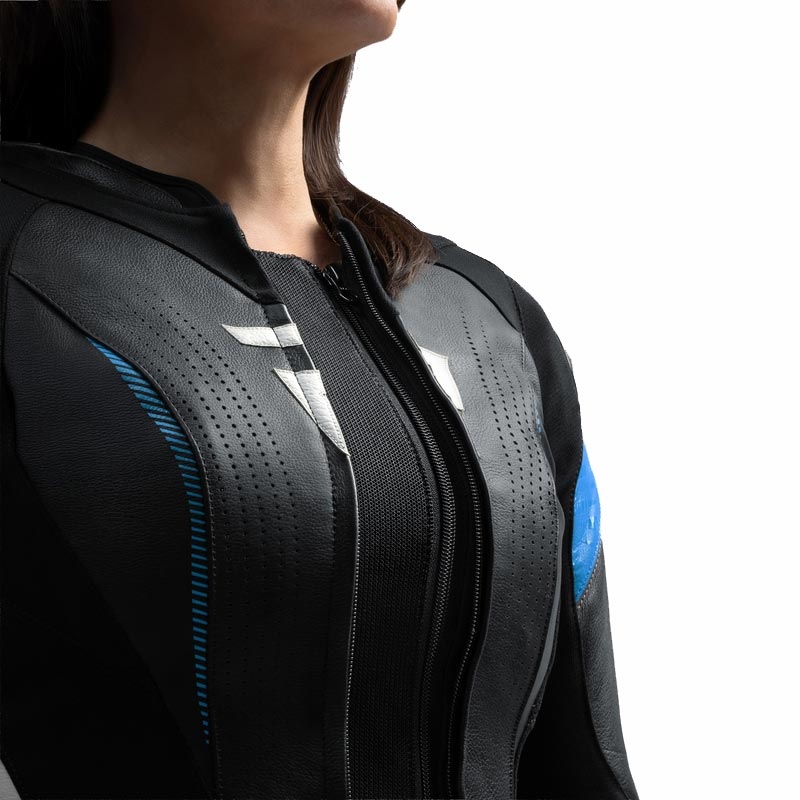 Chaqueta de moto de cuero para mujer Rebelhorn Diva RS negro-azul