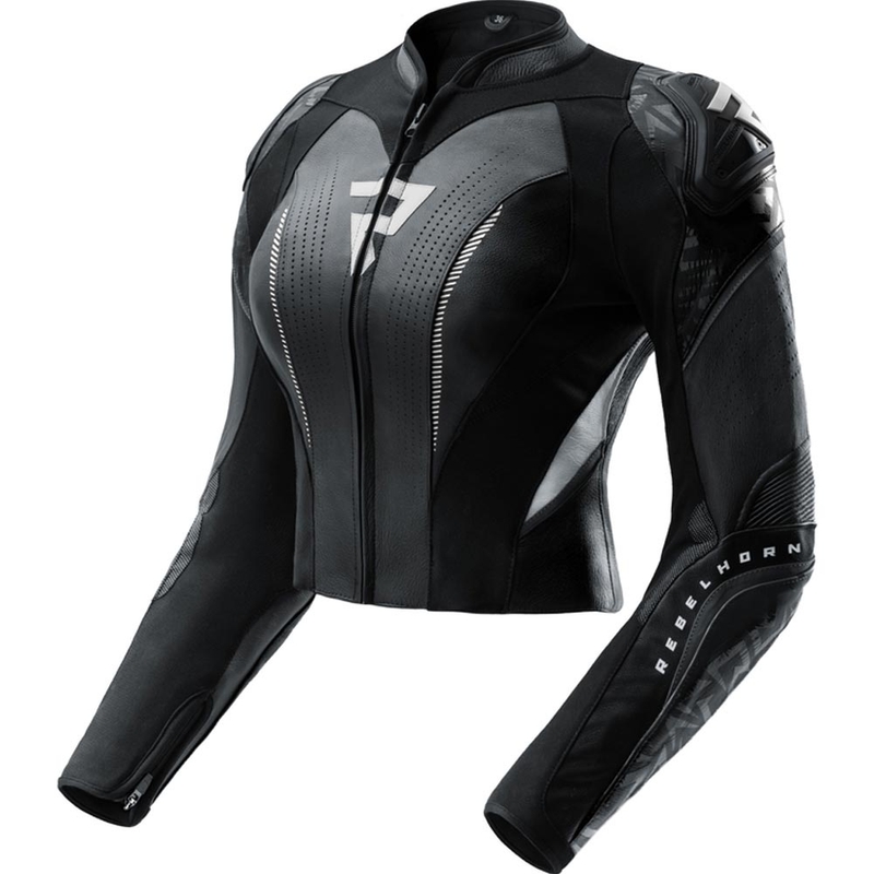 Chaqueta de moto de cuero para mujer Rebelhorn Diva RS negro-blanco
