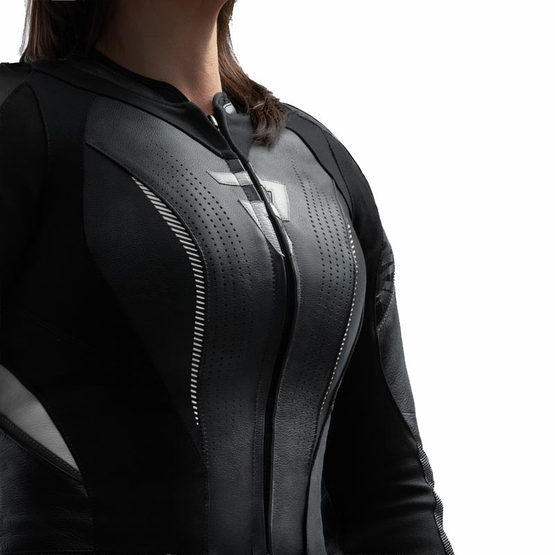 Chaqueta de moto de cuero para mujer Rebelhorn Diva RS negro-blanco