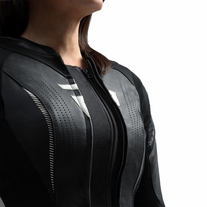 Chaqueta de moto de cuero para mujer Rebelhorn Diva RS negro-blanco