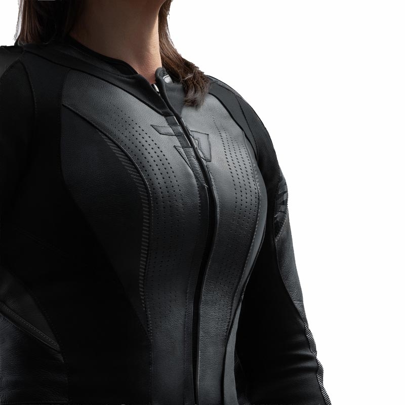 Chaqueta de moto de cuero para mujer Rebelhorn Diva RS negra