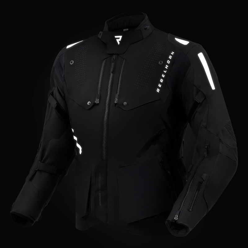 Chaqueta de moto Rebelhorn Hiker IV negra-gris oscuro-roja