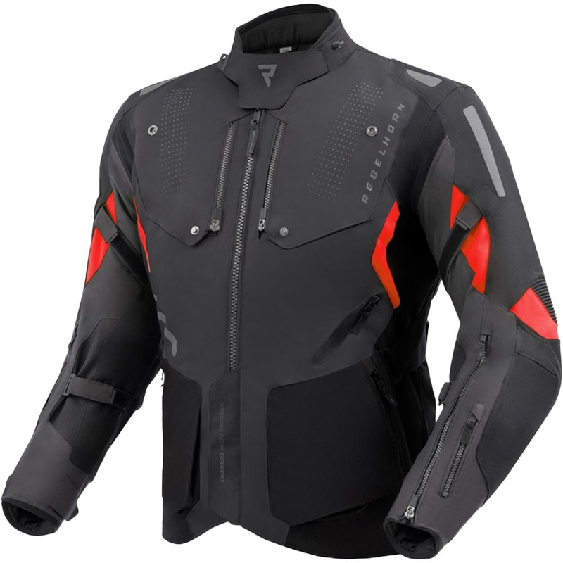 Chaqueta de moto Rebelhorn Hiker IV negra-gris oscuro-roja
