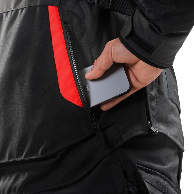 Chaqueta de moto Rebelhorn Hiker IV negra-gris oscuro-roja