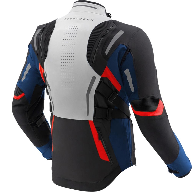 Chaqueta de moto Rebelhorn Hiker IV gris claro-azul-rojo