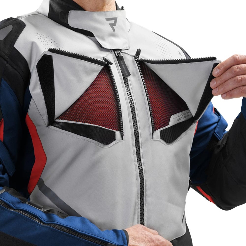 Chaqueta de moto Rebelhorn Hiker IV gris claro-azul-rojo
