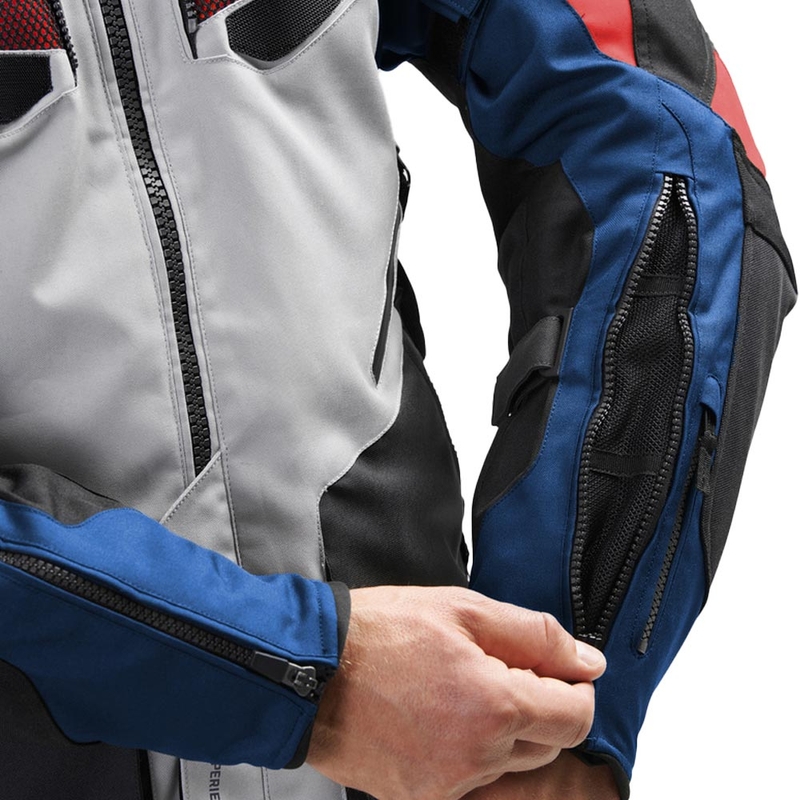 Chaqueta de moto Rebelhorn Hiker IV gris claro-azul-rojo