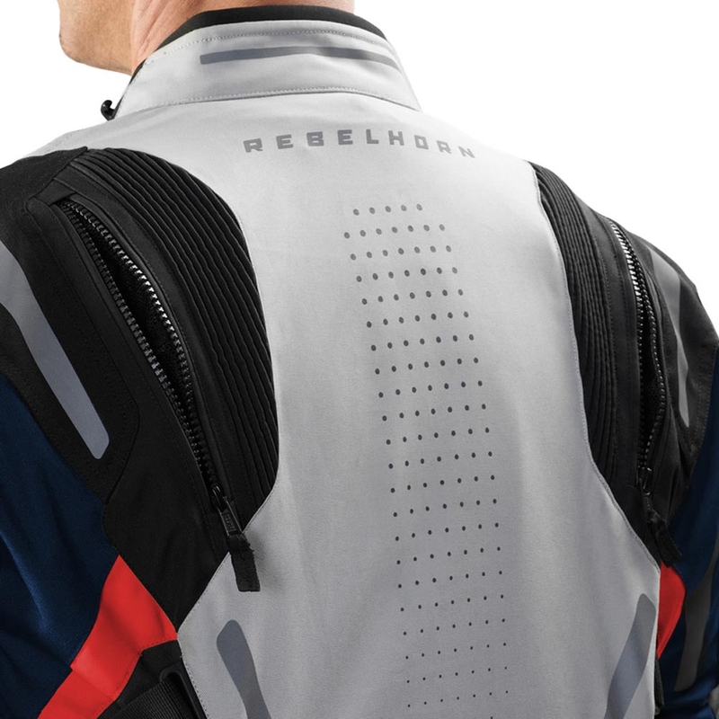 Chaqueta de moto Rebelhorn Hiker IV gris claro-azul-rojo