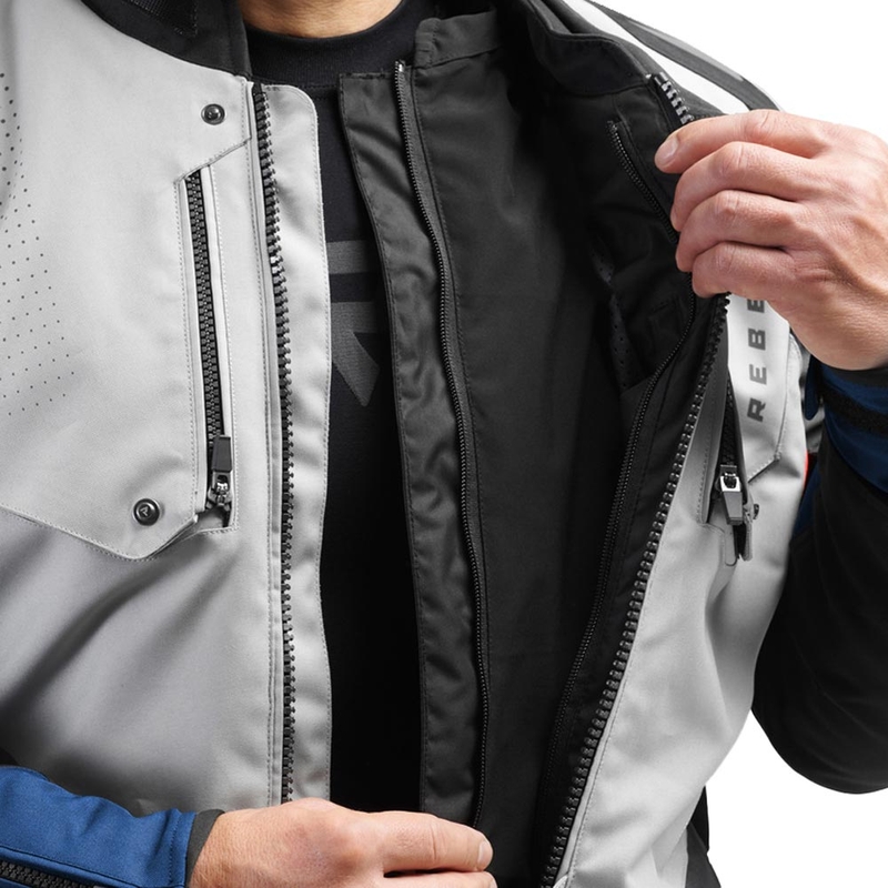 Chaqueta de moto Rebelhorn Hiker IV gris claro-azul-rojo