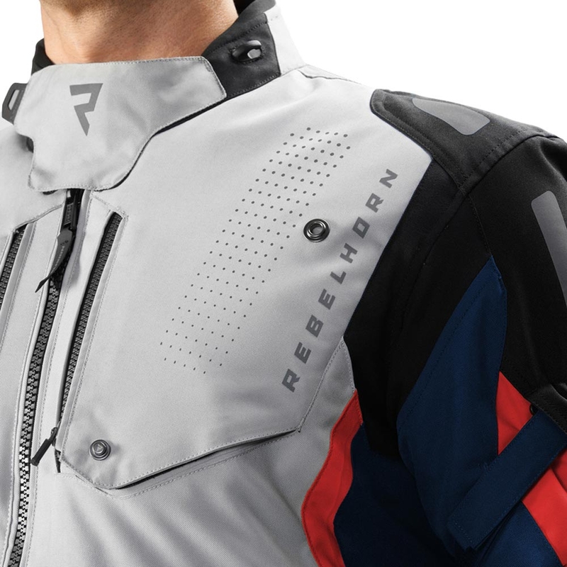 Chaqueta de moto Rebelhorn Hiker IV gris claro-azul-rojo
