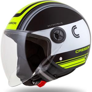 Casco de moto abierto Cassida Handy Metropolis Negro-Blanco-Amarillo Flúo-Gris