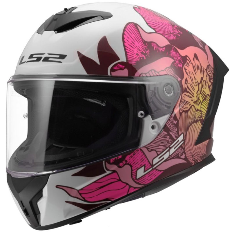 Casco integral de motocicleta LS2 FF820 Rapid III Poppies II blanco brillante-rosa