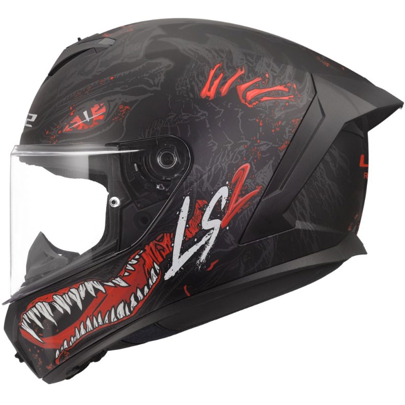 Casco integral de motocicleta LS2 FF820 Rapid III Kaiju II negro mate, rojo y blanco