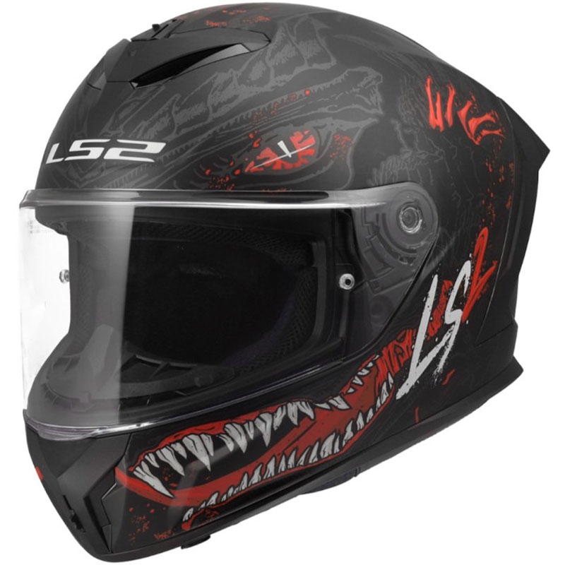 Casco integral de motocicleta LS2 FF820 Rapid III Kaiju II negro mate, rojo y blanco