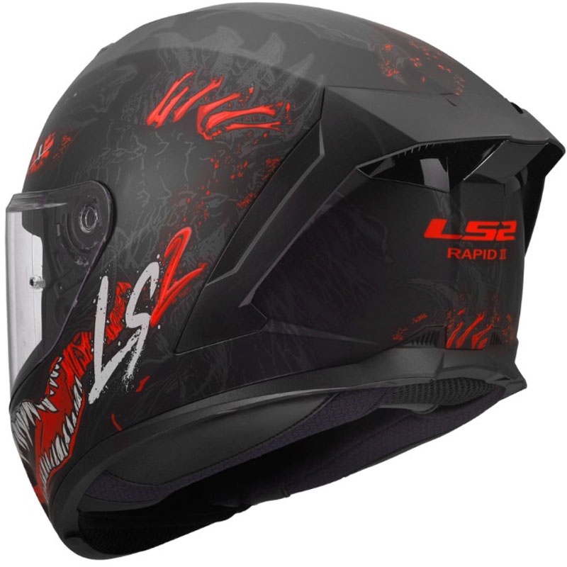Casco integral de motocicleta LS2 FF820 Rapid III Kaiju II negro mate, rojo y blanco
