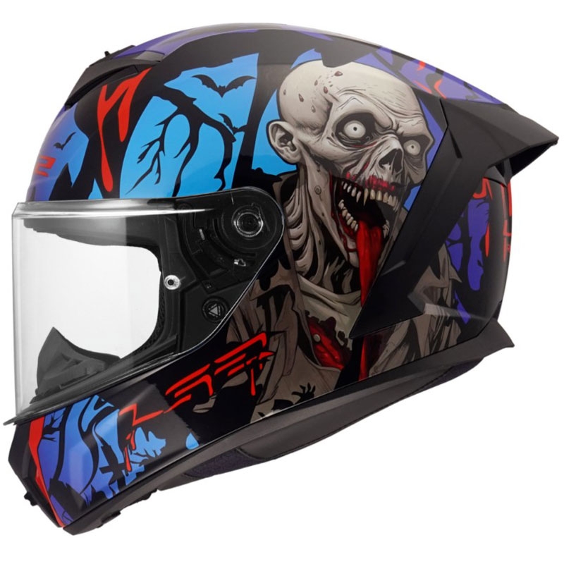 Casco integral de motocicleta LS2 FF820 Rapid III Zombie II negro brillante, rojo y azul