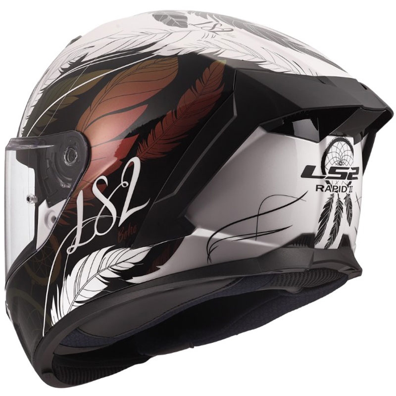 Casco integral de moto LS2 FF820 Rapid III Boho blanco-negro-rosa brillante