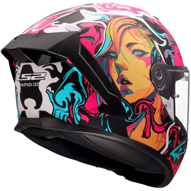 Casco integral de motocicleta LS2 FF820 Rapid III Cyberg en morado-azul-verde mate