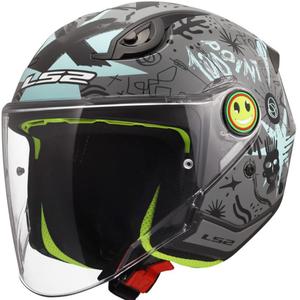 Casco de motocicleta infantil abierto LS2 OF622 Funny II Scribble gris azulado brillante
