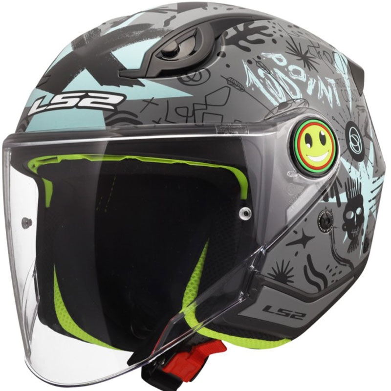 Casco de motocicleta infantil abierto LS2 OF622 Funny II Scribble gris azulado brillante