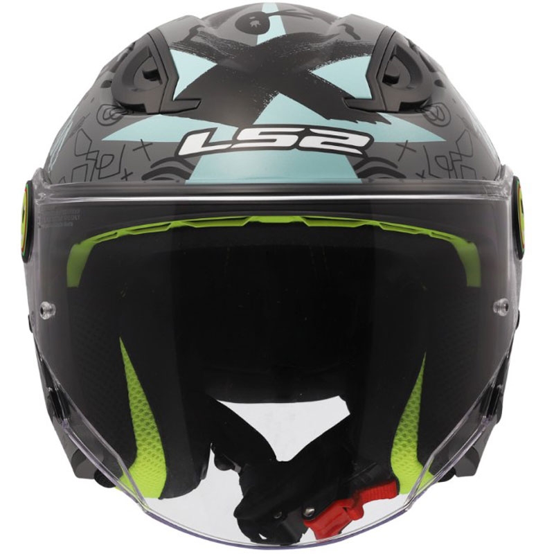 Casco de motocicleta infantil abierto LS2 OF622 Funny II Scribble gris azulado brillante