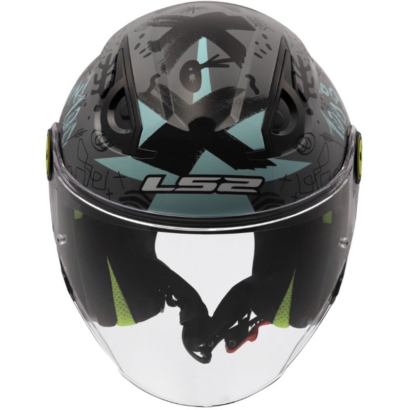 Casco de motocicleta infantil abierto LS2 OF622 Funny II Scribble gris azulado brillante