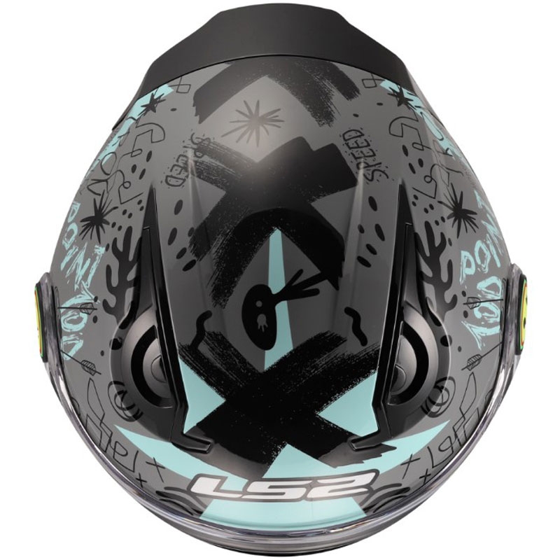 Casco de motocicleta infantil abierto LS2 OF622 Funny II Scribble gris azulado brillante
