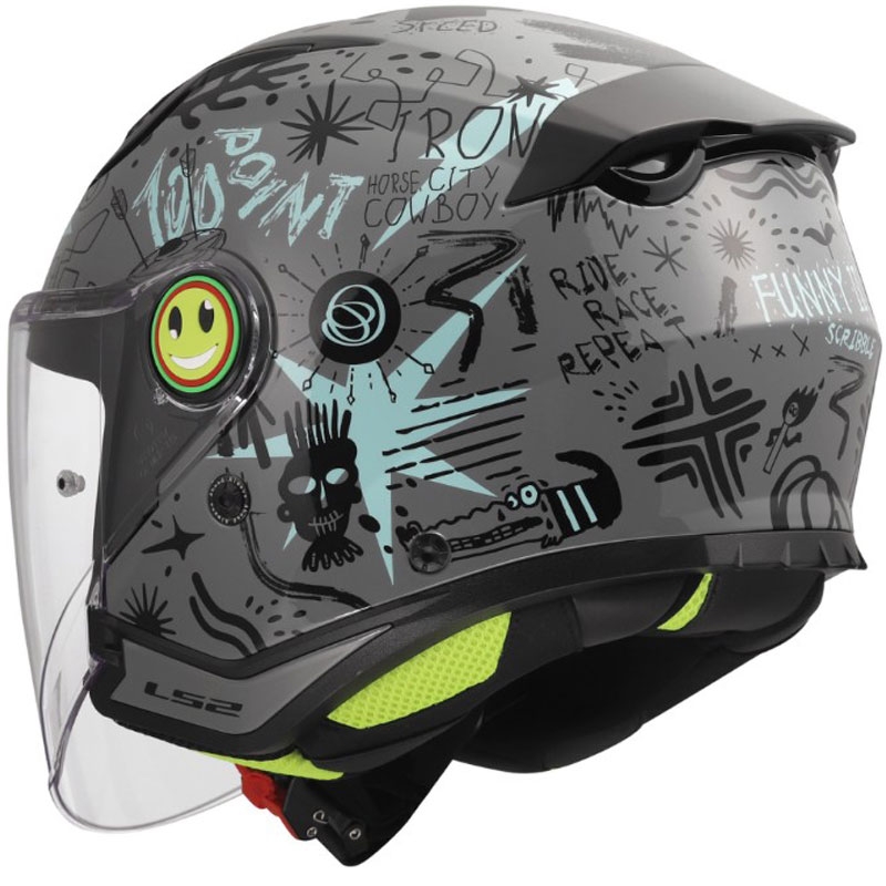 Casco de motocicleta infantil abierto LS2 OF622 Funny II Scribble gris azulado brillante