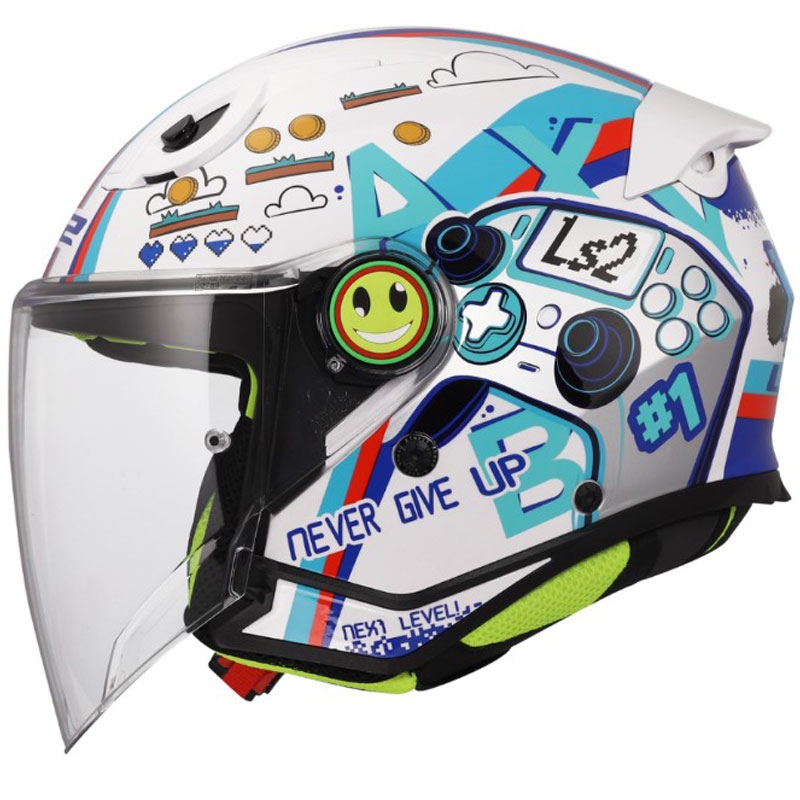 Casco de moto infantil abierto LS2 OF622 Funny II Next Lever blanco brillante