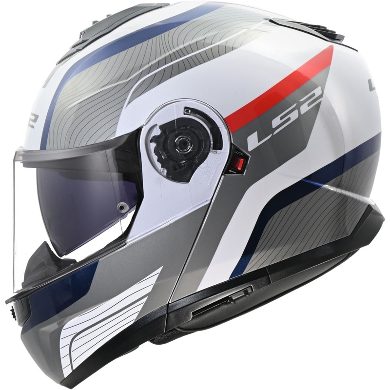 Casco abatible LS2 FF908 Strobe II Monza blanco-azul-rojo brillante