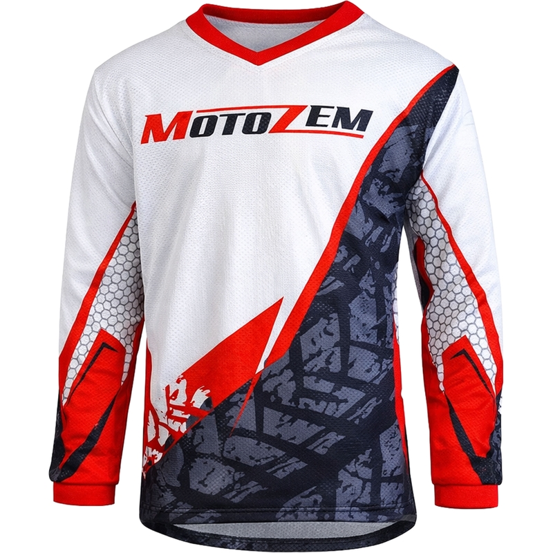 Camiseta de motocross infantil MotoZem Ground MX blanca-negra-roja