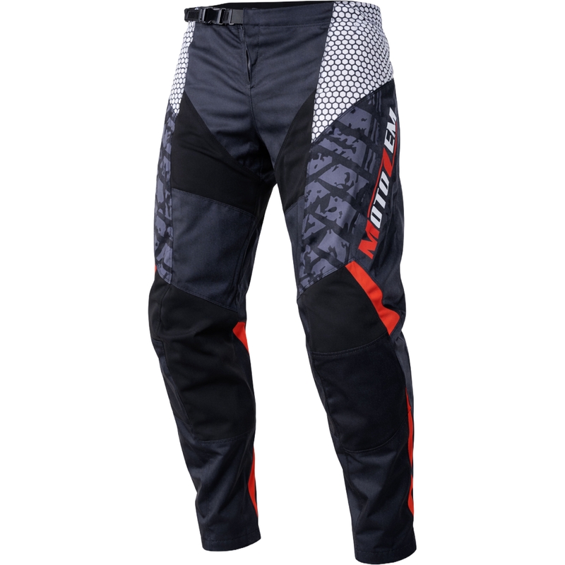 Pantalones de motocross MotoZem Ground MX en negro, blanco y rojo.
