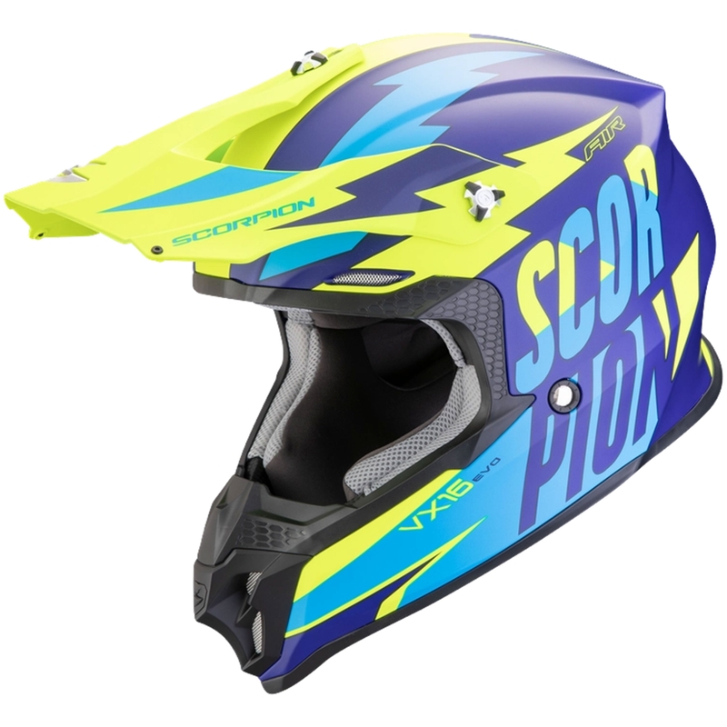 Casco de motocross Scorpion VX-16 EVO AIR Slanter azul mate-amarillo fluo liquidación