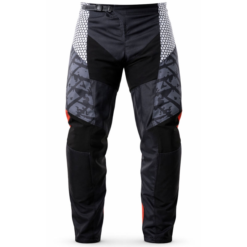 Pantalones de motocross MotoZem Ground MX en negro, blanco y rojo.